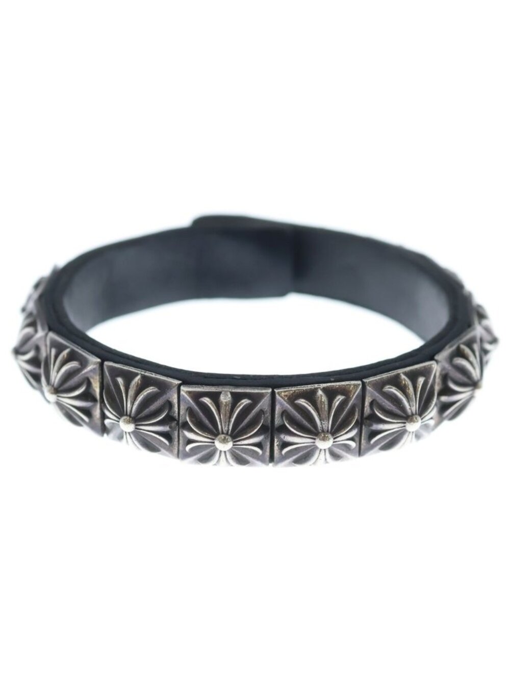 Chrome Hearts Zero Stud Sngl Row Pyramid Studs Single Leather Bracelet Silver